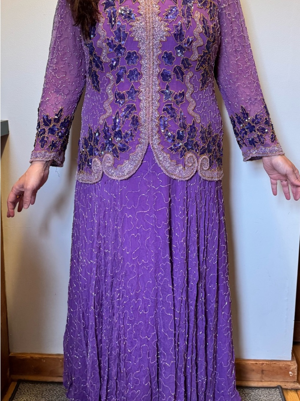Elegant Purple Embellished Women's Dress Set